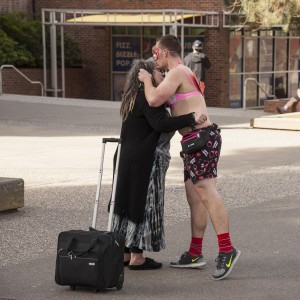 Steven Huff gives free hugs on campus for Valentine's Day on Friday, February 13, 2015 in Chico, Calif. (Cory Hackbarth/Student Photographer)