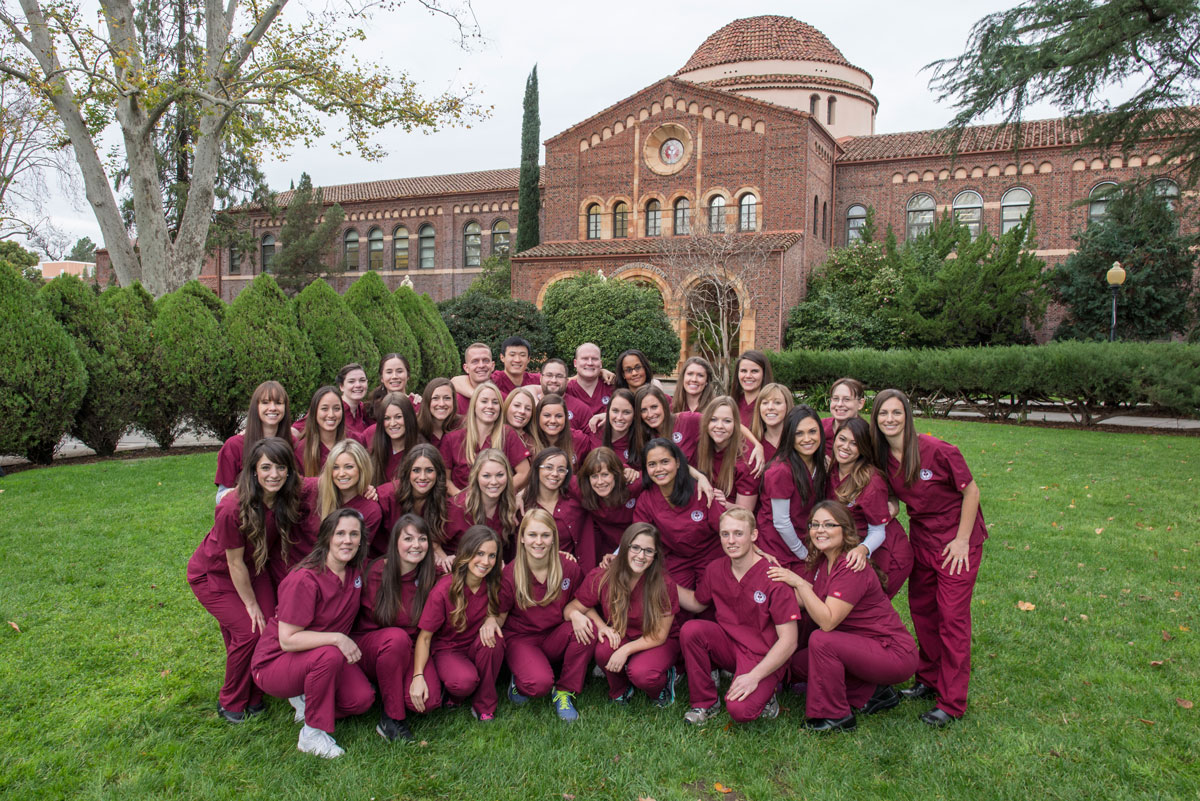 The School of Nursing students take a group photo the day before their pinning ceremony on Thursday, December 18, 2014 in Chico, Calif. (Photo by Jason Halley)