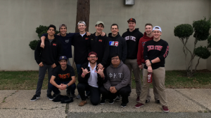 The young men of Phi Kappa Thau volunteered to help evacuees of the Oroville Dam and Spillway at the Silver Dollar Fairgrounds, serving breakfast, cleaning where it was necessary and preparing lunches. Photo courtesy of David Chalem