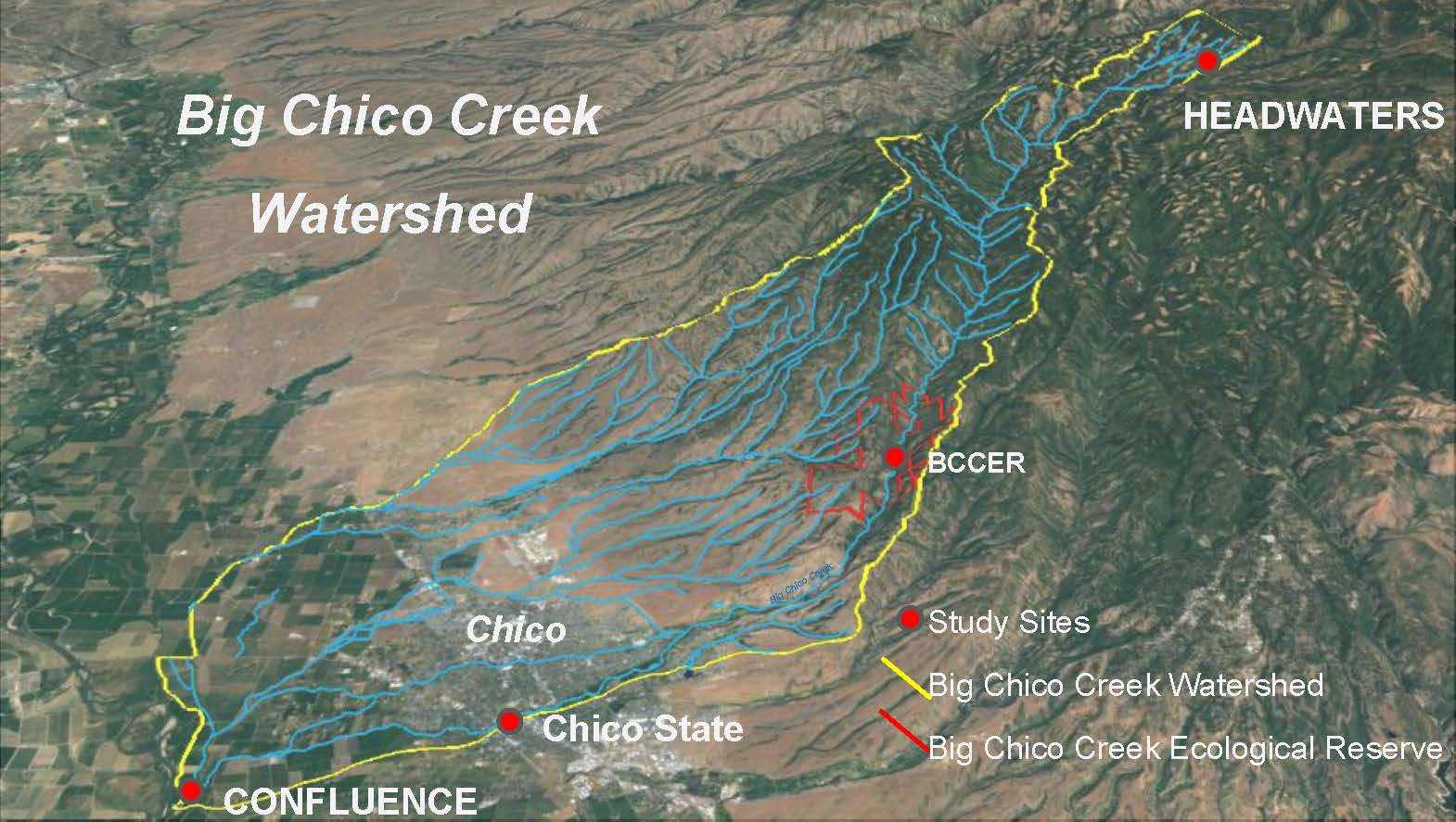 A map of the Big Chico Creek Watershed's footprint.