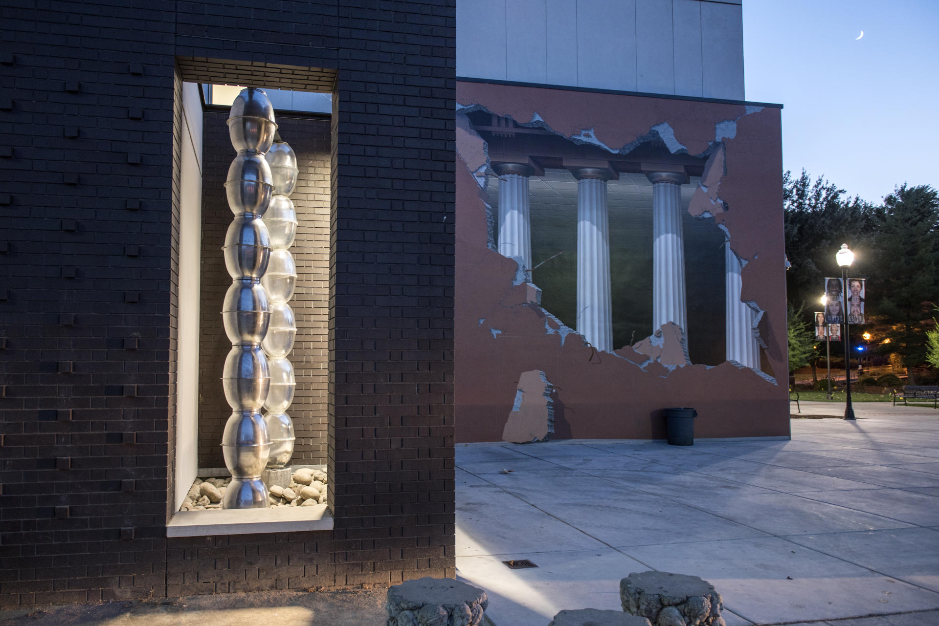 One of the building's public art spaces currently exhibits 'Brancusi Endless Column.'