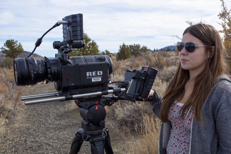 student works with the state-of-the-art Red camera