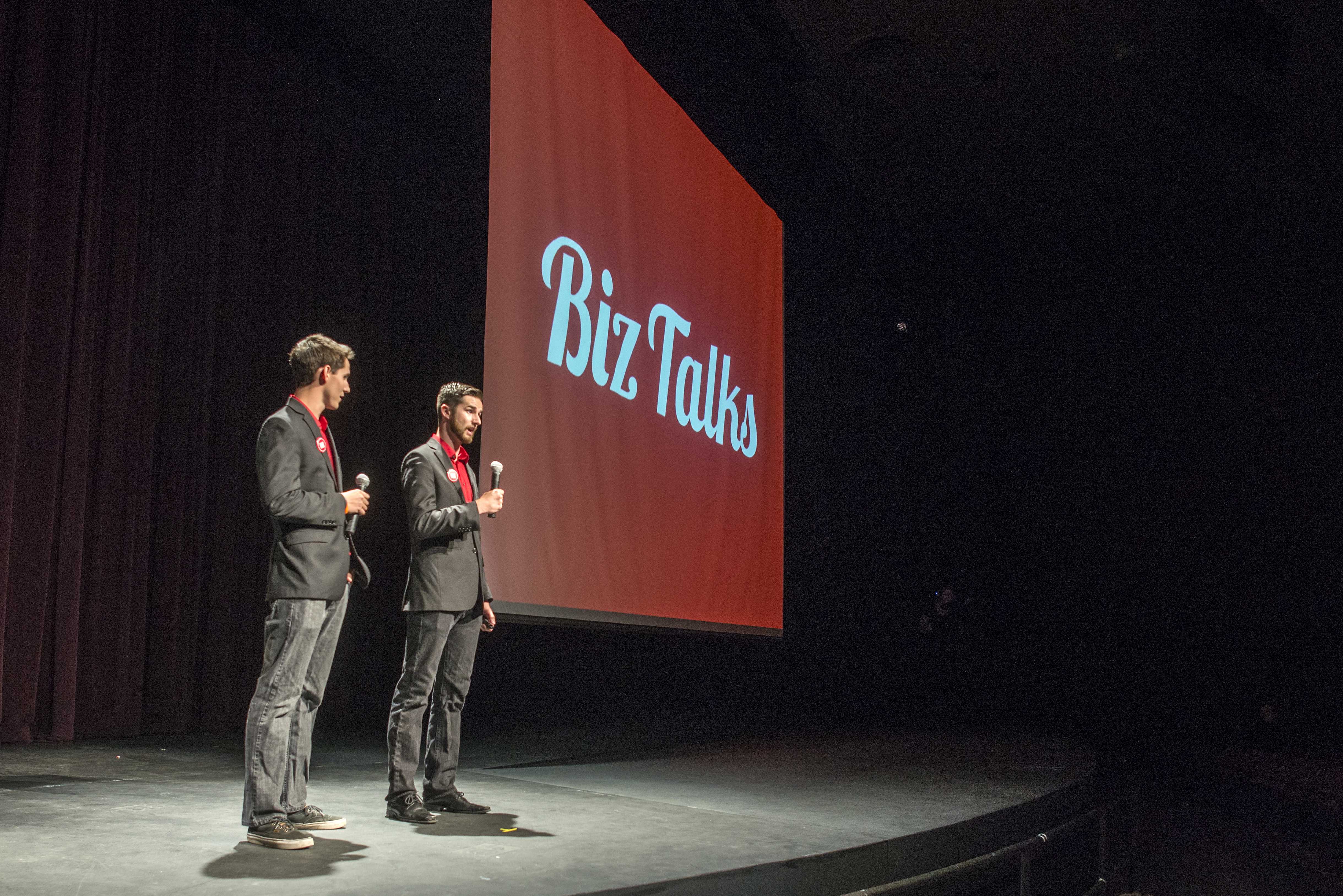 Ben Sampson, left, and Sean Woulfe, right, during a Biz Talks event.