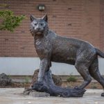 Front view of the wildcat statue.