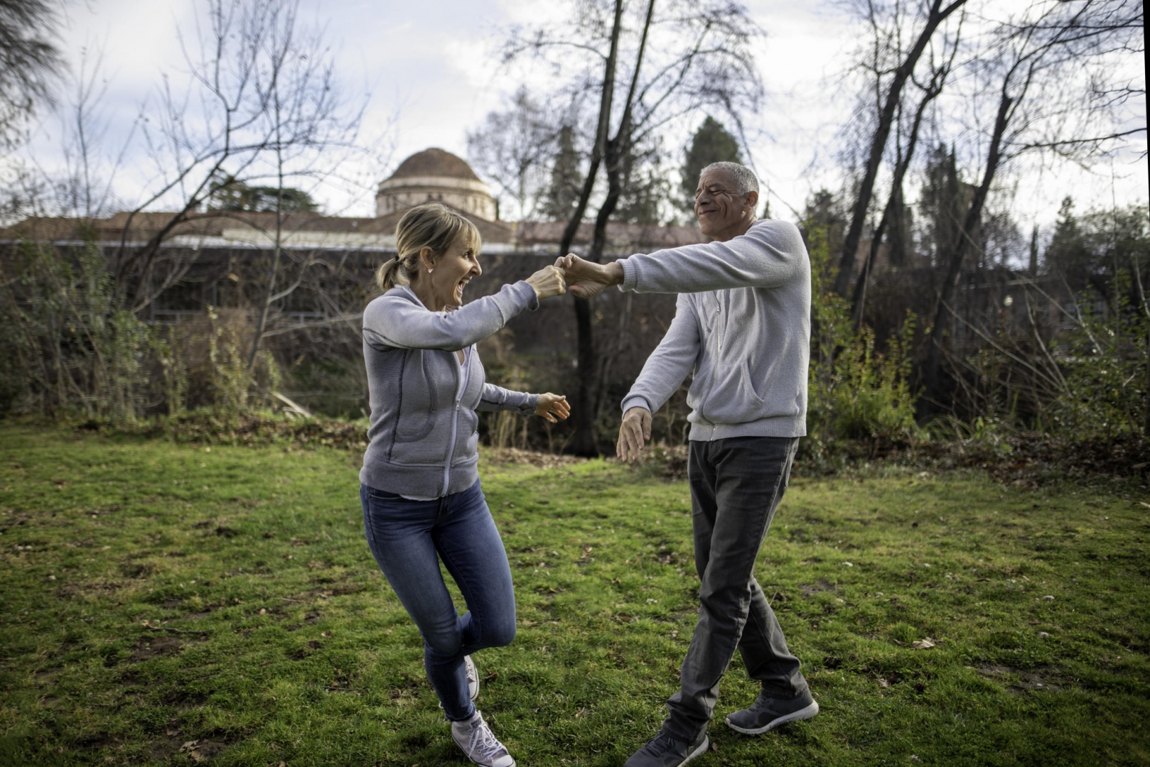 John Roussell and Catrina Himberg dance along the bank of Big Chico Creek