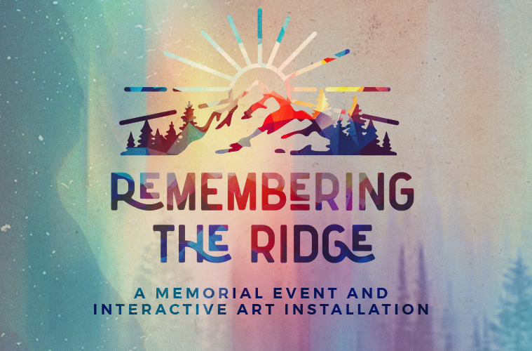 A digital graphic featuring a sun rising over foothills announces the Remembering the Ridge event.