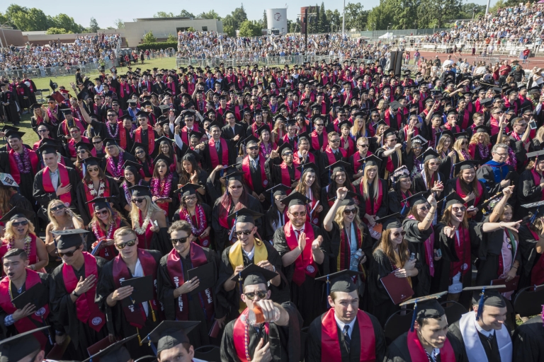 Graduating students sit during their Commencement ceremonies.
