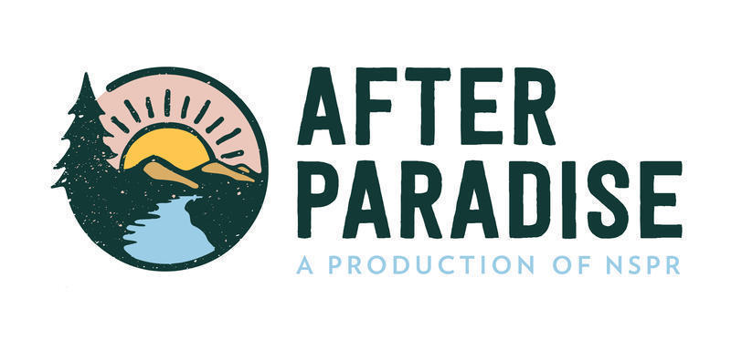 The logo for After Paradise, A Production of NSPR includes the program name and an image of a sun rising over a river.