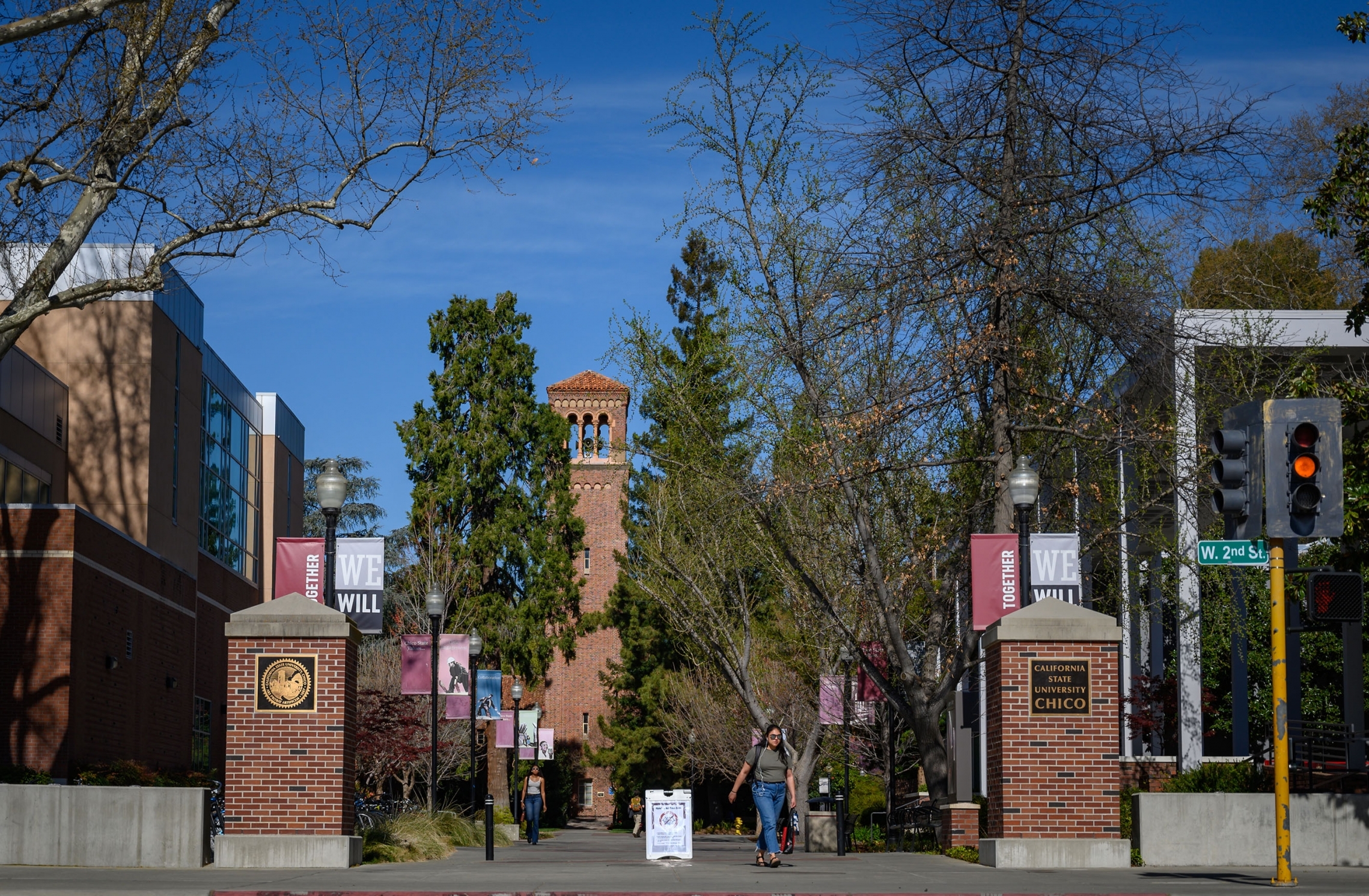 A view of campus with the Trinity Bell tower.