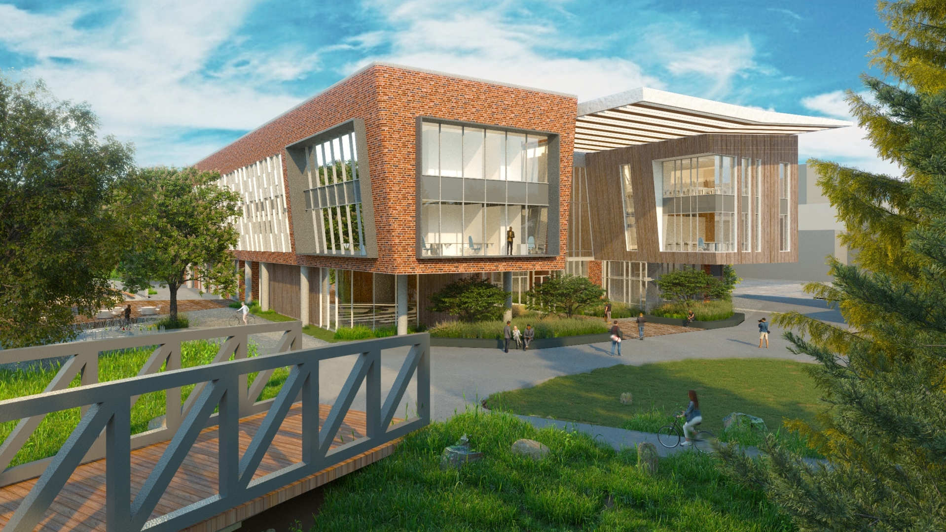Artist rendering of the front of a new academic building