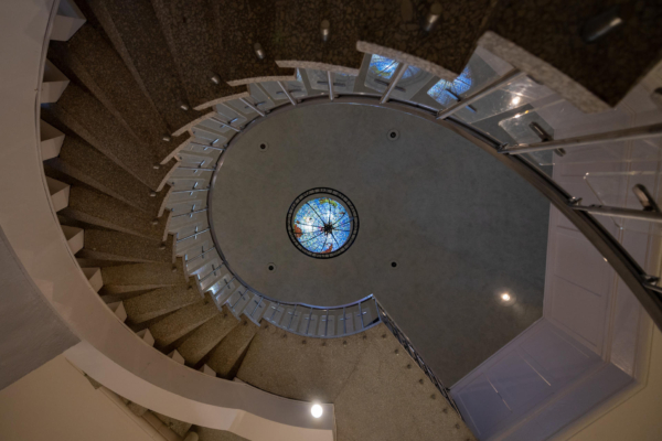 A view up a spiral staircase