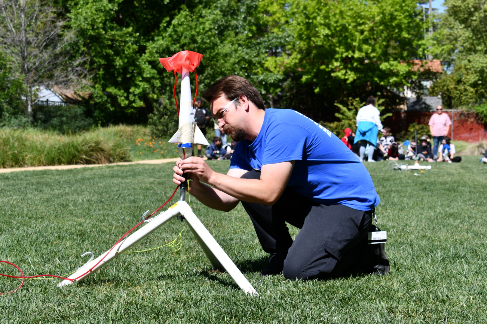 Cole Schmitt helps with rocket launching during the Science Olympiad Event held at Gateway Science Museum.