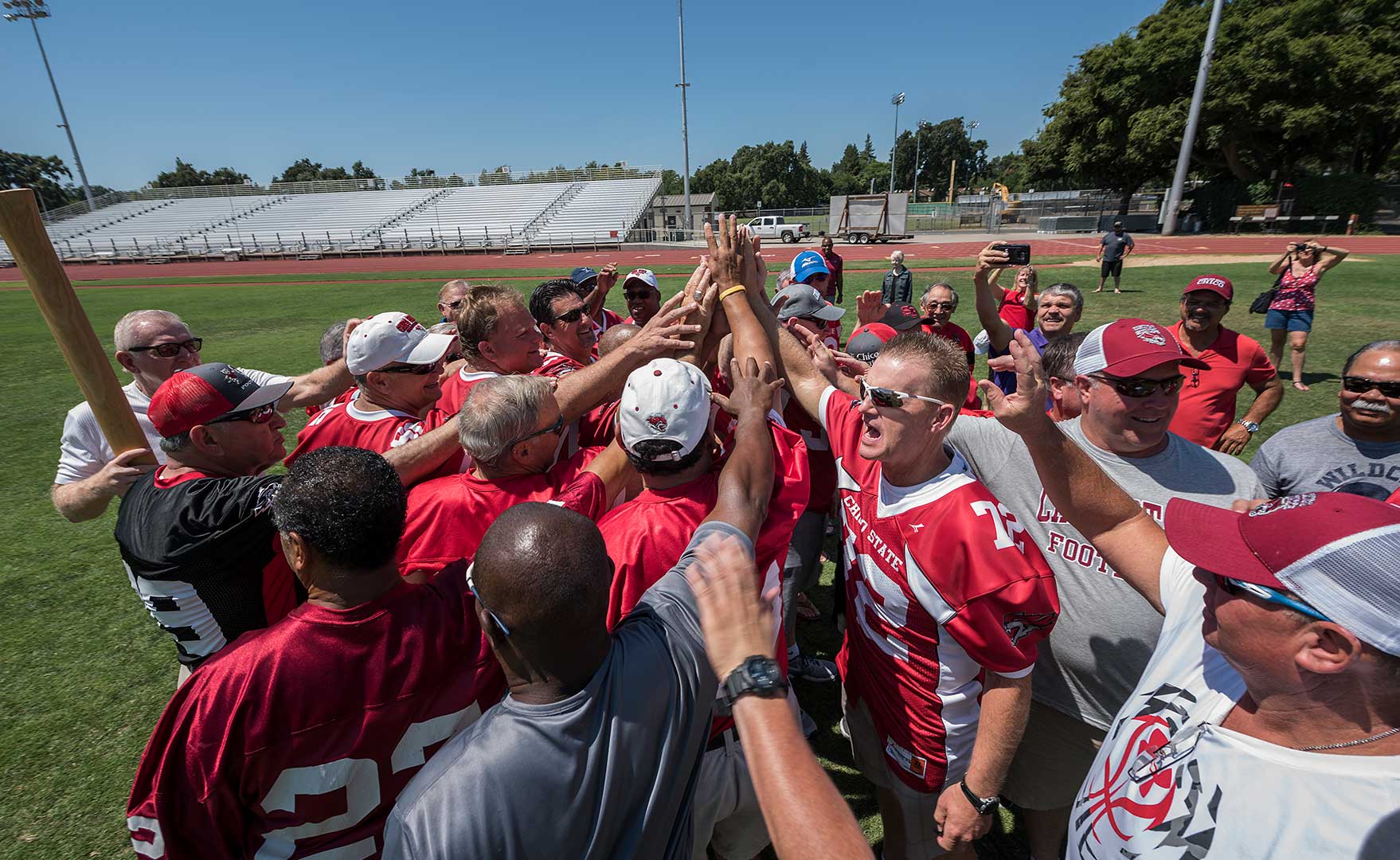 Wildcat alumni of the Chico State football team came back to the field during their three-day reunion to reminisce about their time playing the game.