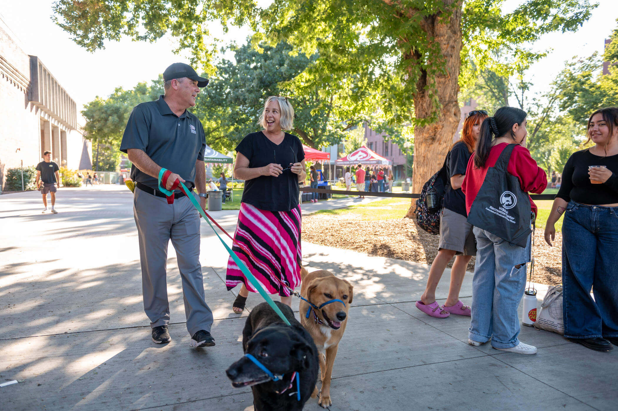 President Steve Perez and his wife, Tanya, walk their two dogs through the Catastic carnival.