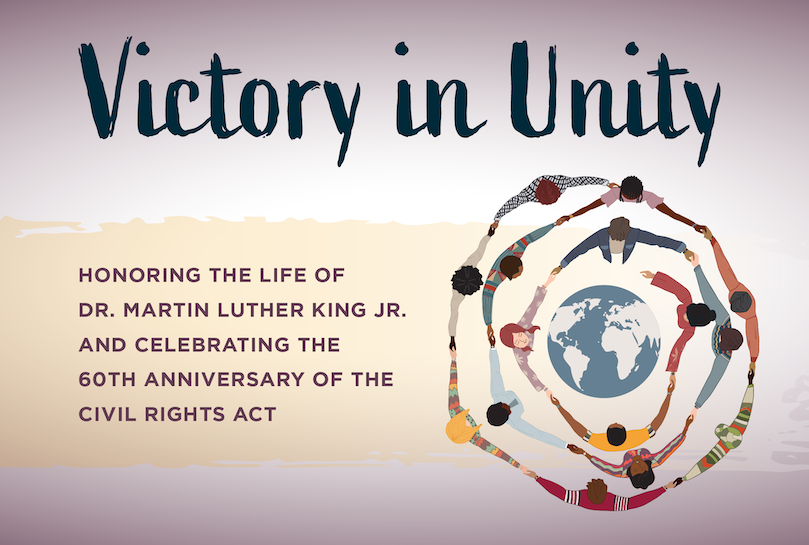 A Victory in Unity graphic that lists the purpose and schedule of the event.