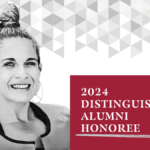 Black and white photo illustration of Alycia Anderson with the words: 2024 Distinguished Alumni Honoree