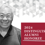 Black and white photo illustration of Norman Tu with the words: 2024 Distinguished Alumni Honoree