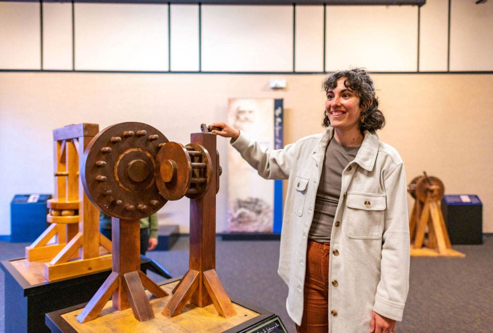 Vanessa Pierce explores the Leonardo da Vinci: Machines In Motion exhibit at the Gateway Science Museum.