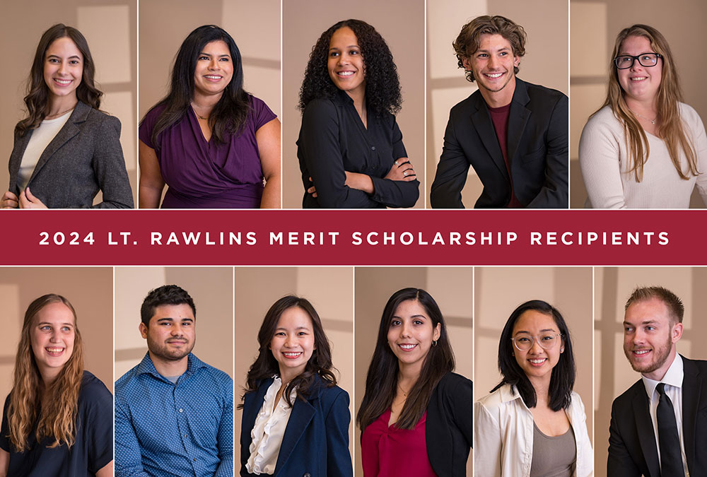A graphic showing the headshots of all 11 recipients of the Lt. Rawlins Merit Scholarship Recipients.