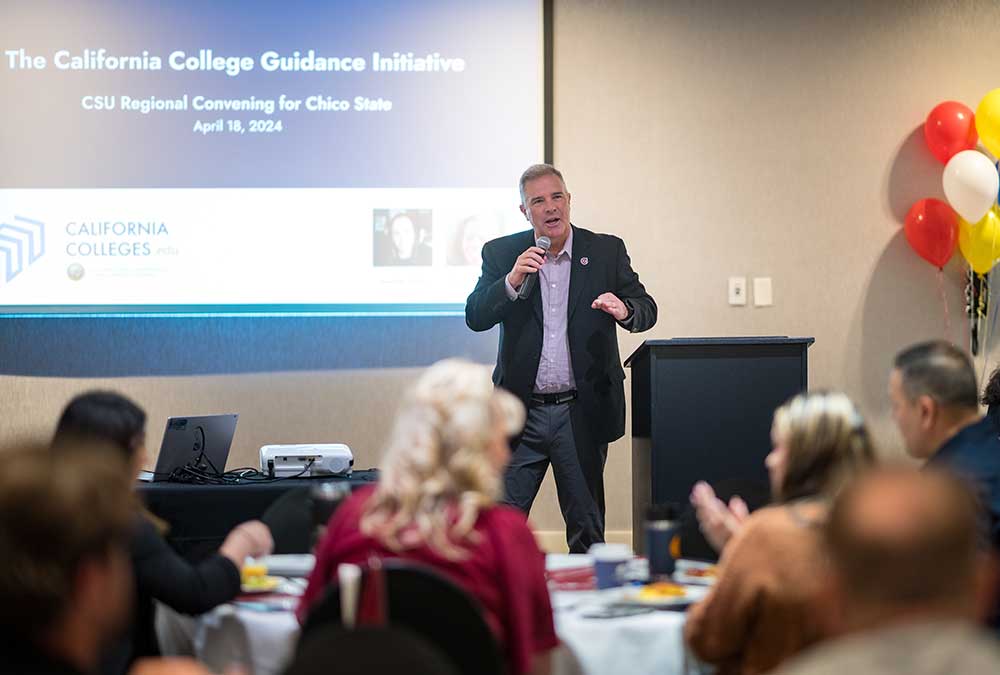 We see President Steve Perez addressing a crowd during the California College Guidance Initiative workshop.