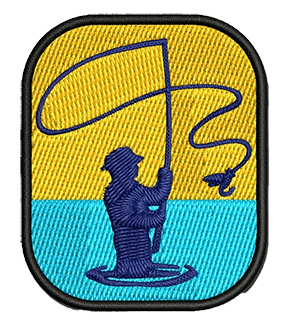 Patch depicting someone fly fishing.