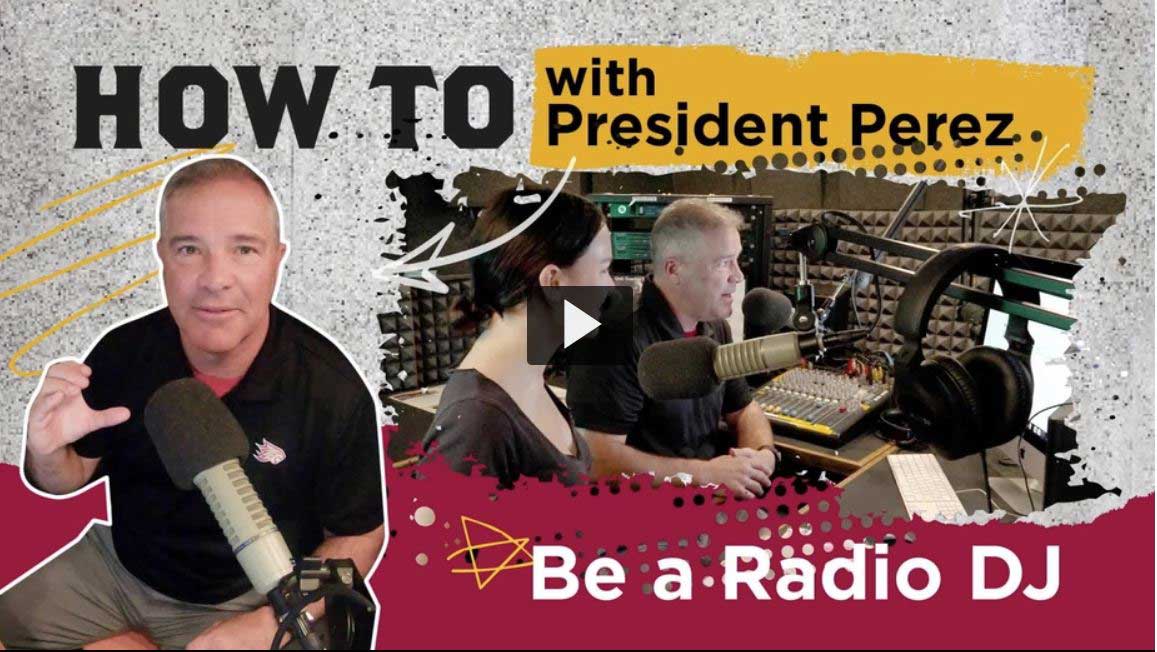 A screen grab of the video thumbnail for How to with President Perez Be a Radio DJ